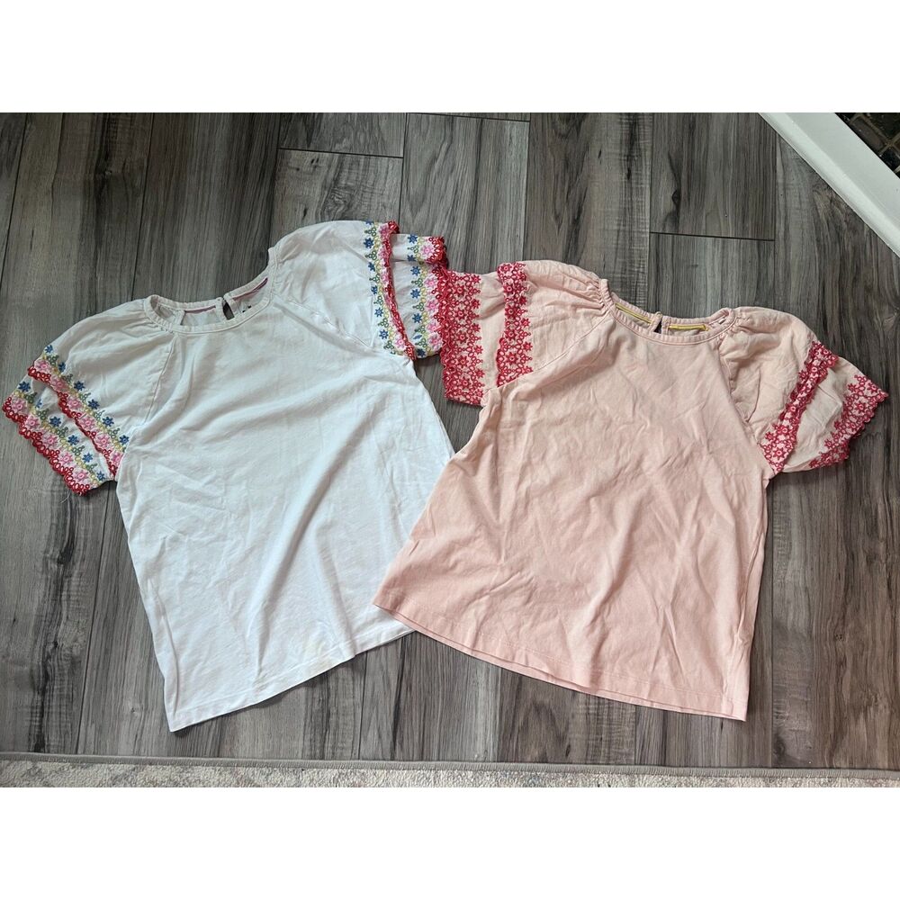 Set of 2 Mini Boden Boutique Short Sleeve Shirts Tops Embroidered 11-12